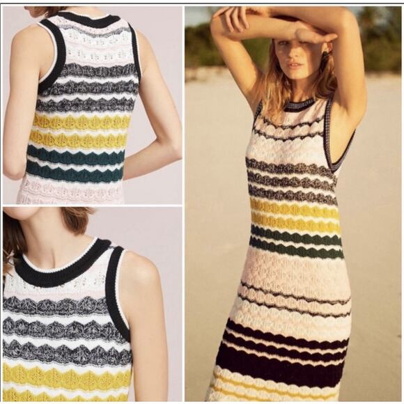 Anthropologie Colorful Crochet Knit Sleeveless Striped Dress - Picture 1 of 8
